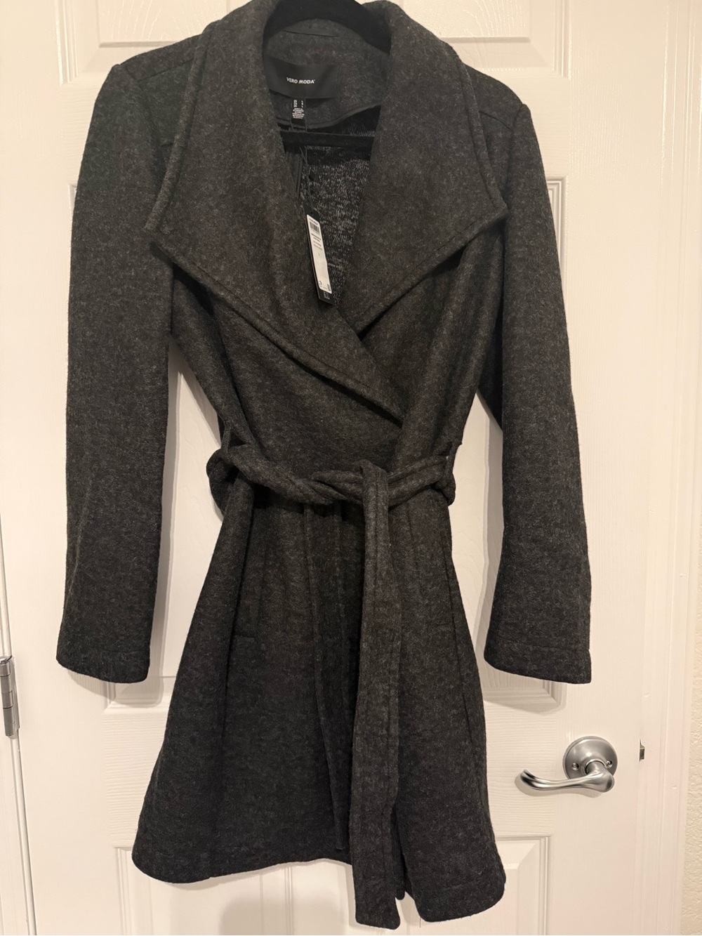 Vero Moda Charcoal Gray Wrap Trench Coat with Belt
